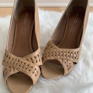 Aldo genuine leather tan 4” open toe high heels